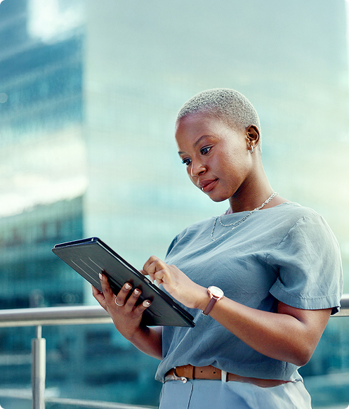 Woman using a tablet to access online city services